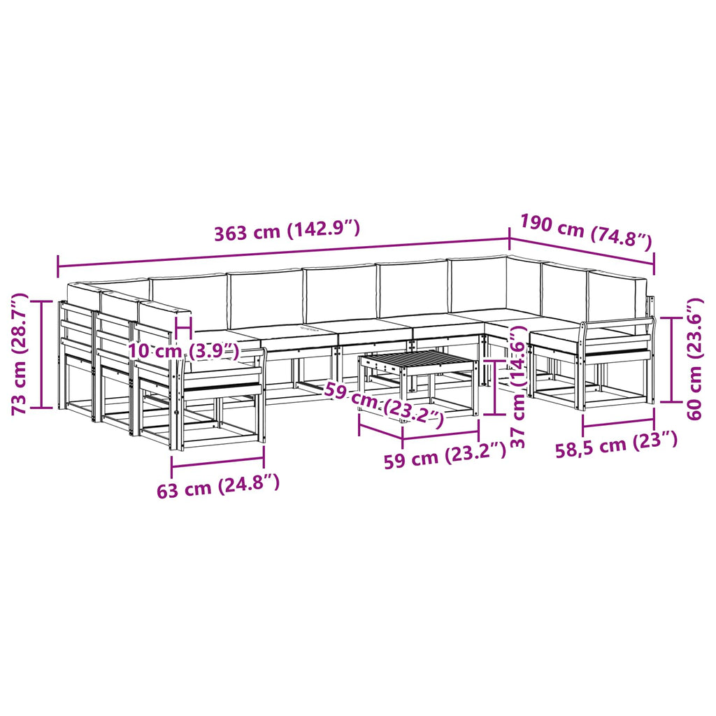 Outdoor-Sofagarnitur mit Kissen 11 pcs Weiß und Anthrazit