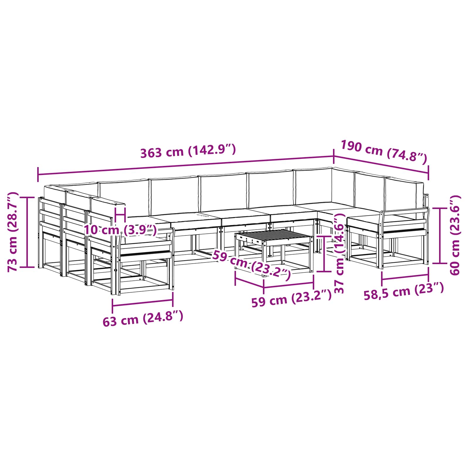Outdoor-Sofagarnitur mit Kissen 11 pcs Weiß und Anthrazit