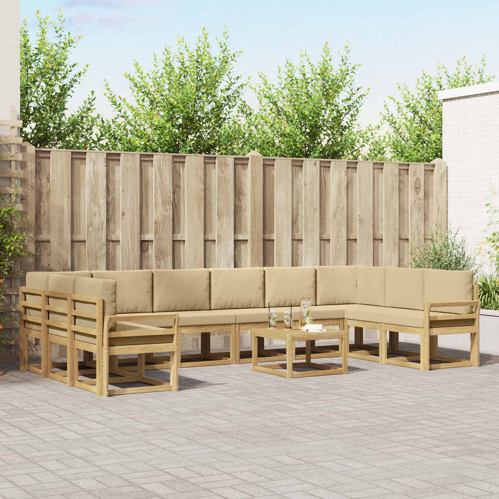 Outdoor-Sofagarnitur mit Kissen 11 pcs Weiß und Beige