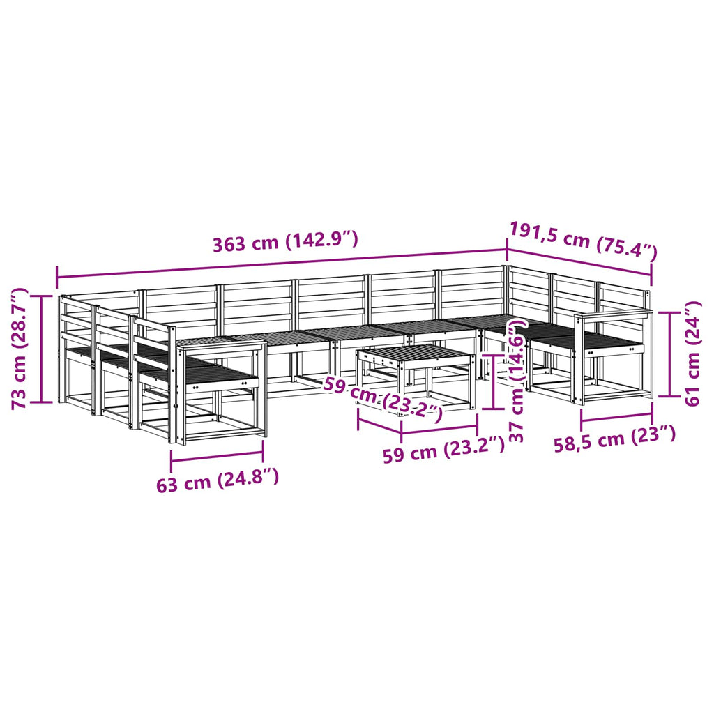 Outdoor-Sofagarnitur 11 pcs Weiß Massivholz Akazie