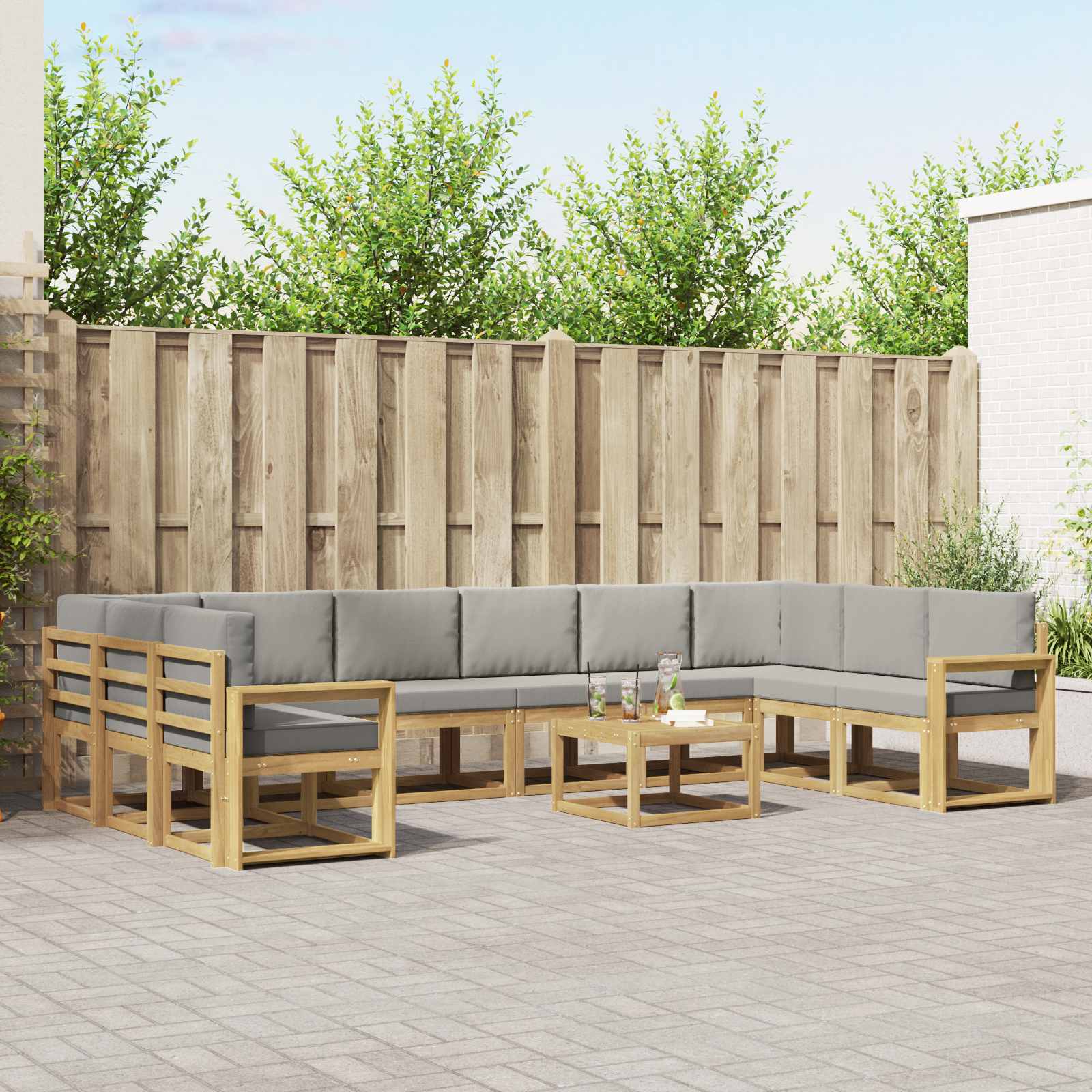 Outdoor-Sofagarnitur mit Kissen 11 pcs Weiß und Hellgrau
