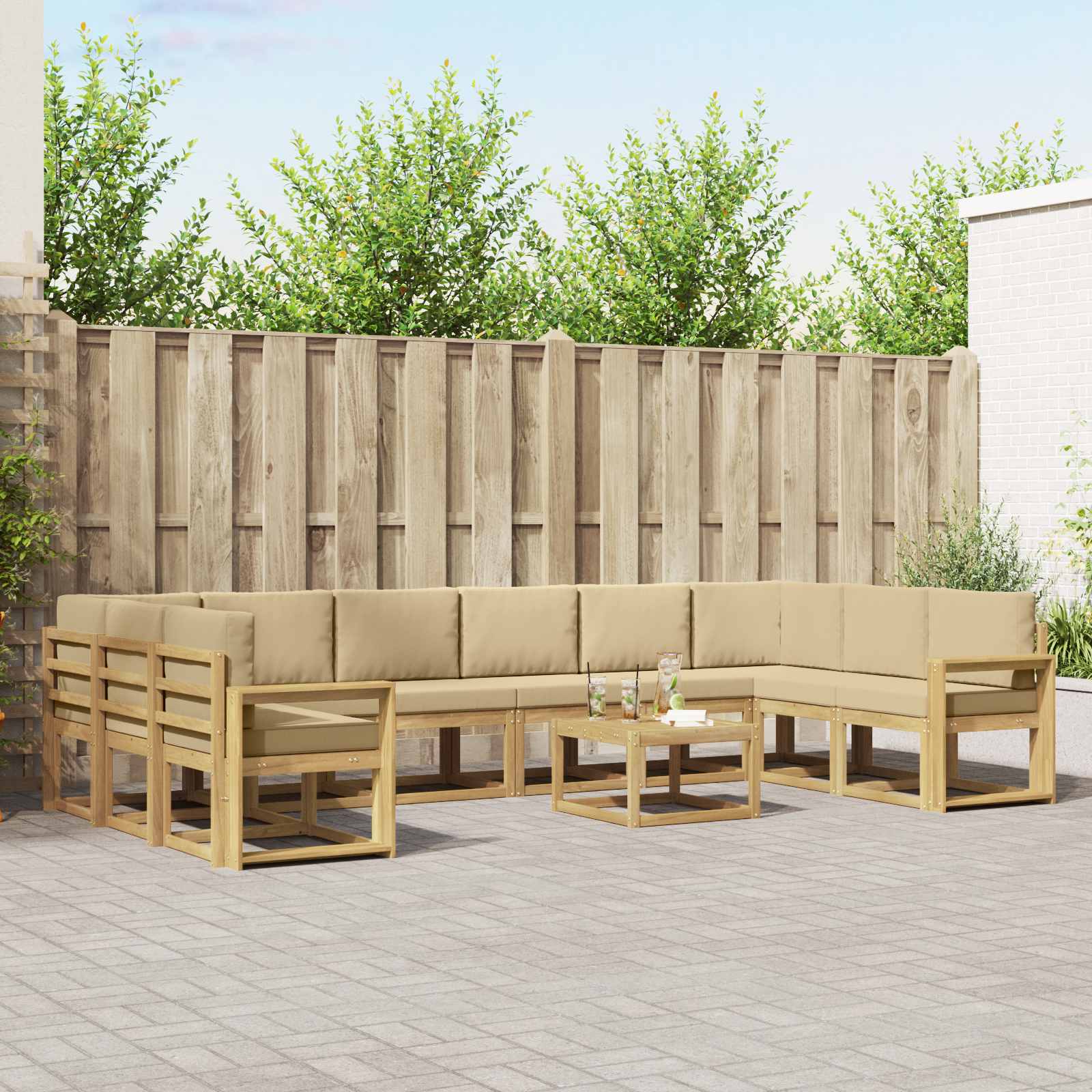 Outdoor-Sofagarnitur mit Kissen 11 pcs Weiß und Beige