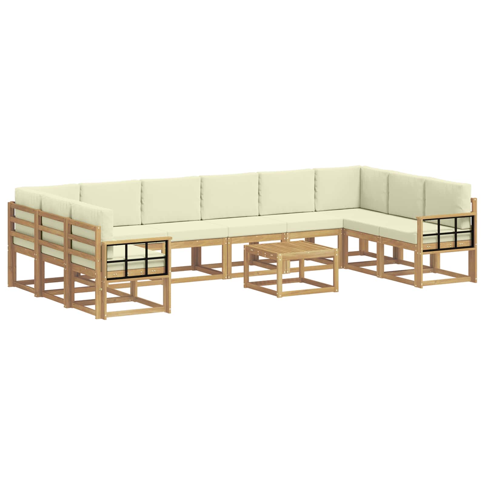 Outdoor-Sofagarnitur mit Kissen 11 pcs Weiß und Creme