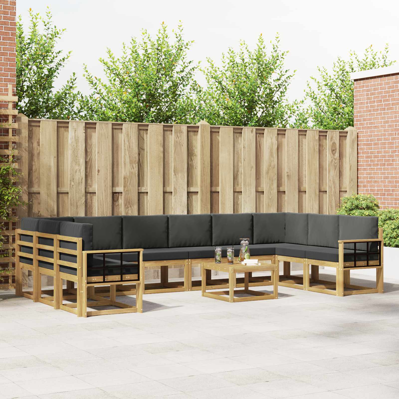 Outdoor-Sofagarnitur mit Kissen 11 pcs Weiß und Anthrazit