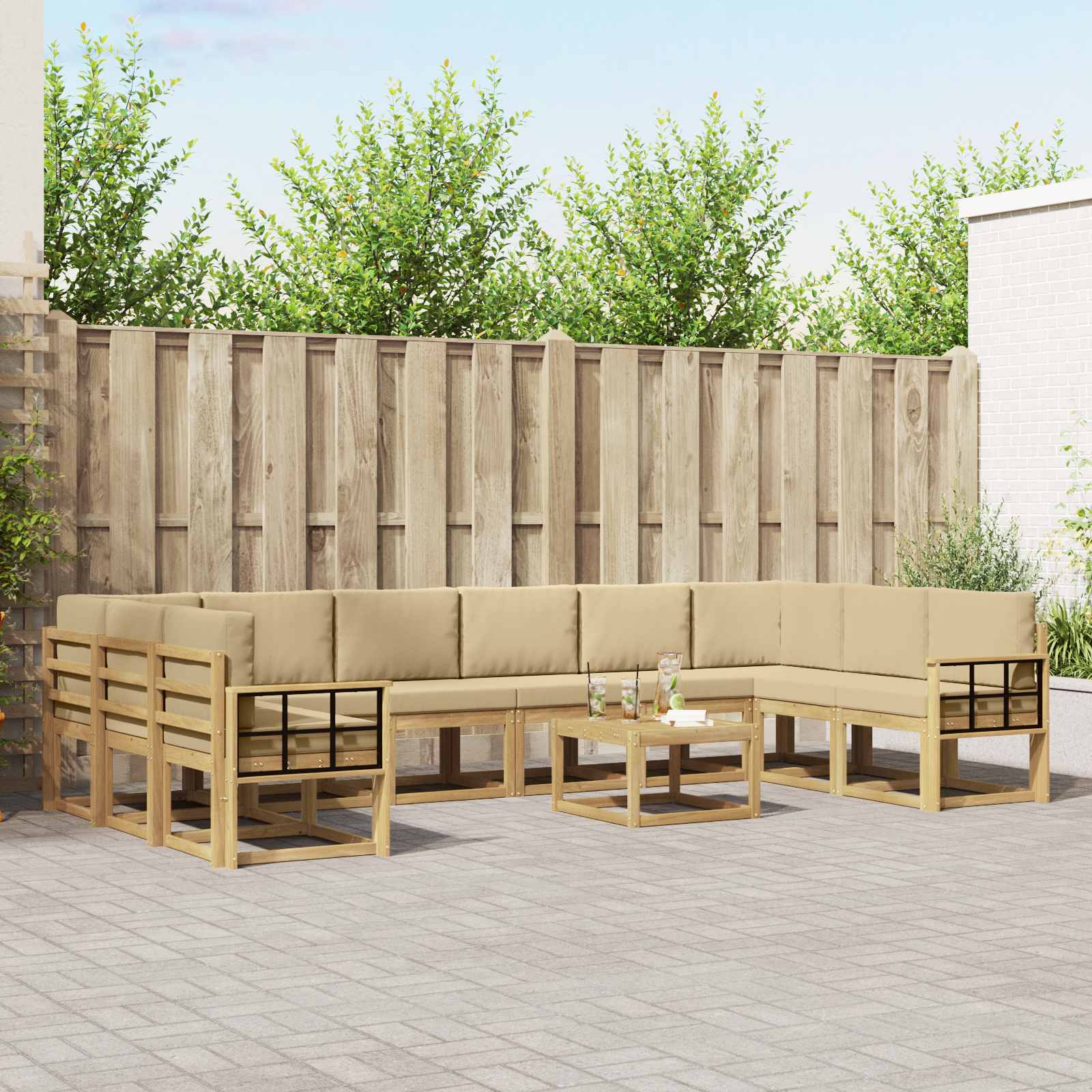 Outdoor-Sofagarnitur mit Kissen 11 pcs Weiß und Beige