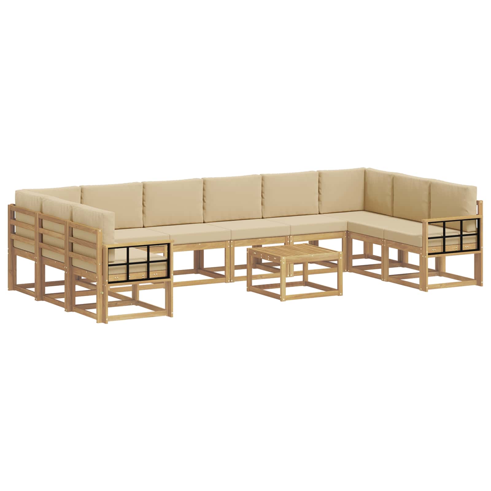 Outdoor-Sofagarnitur mit Kissen 11 pcs Weiß und Beige