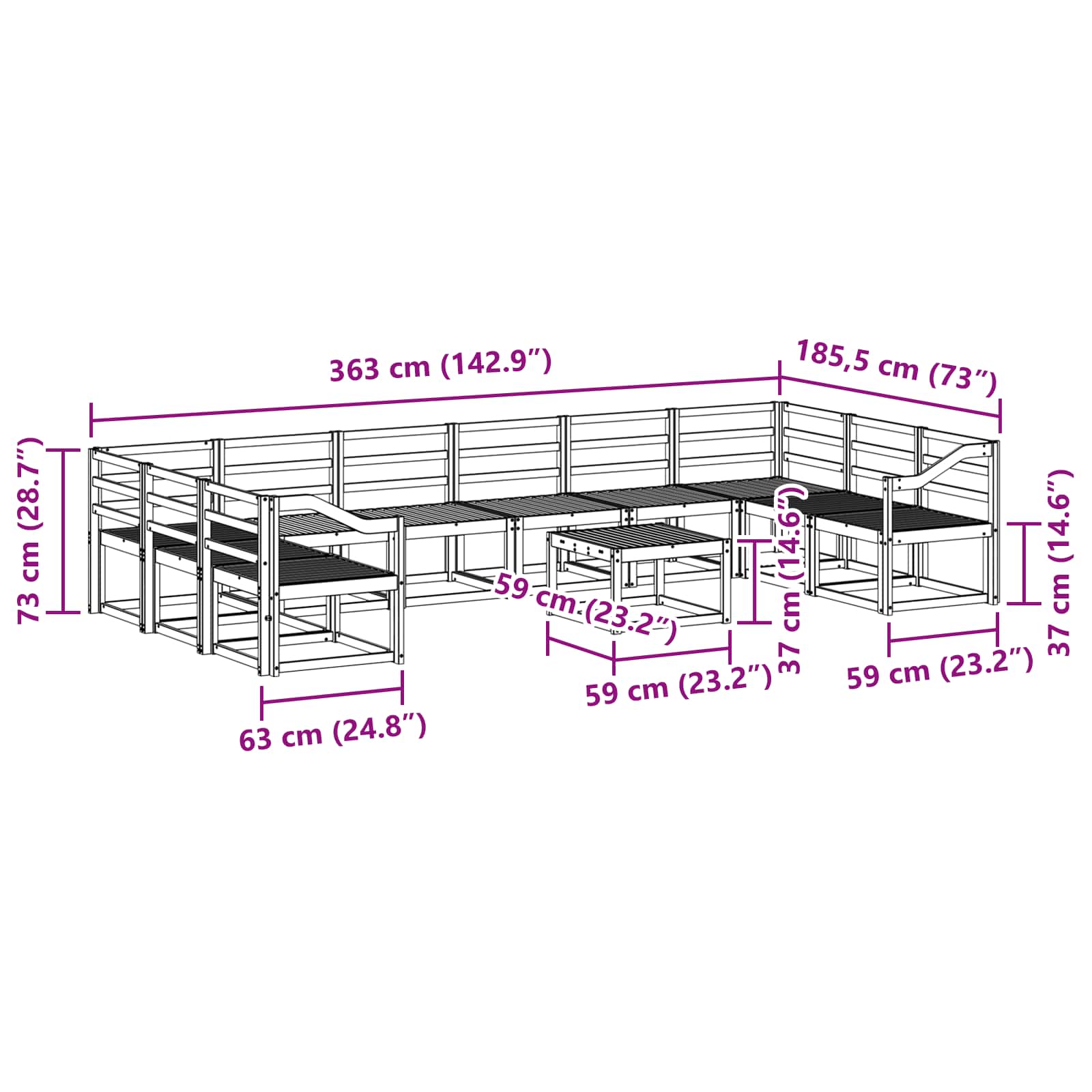 Outdoor-Sofagarnitur 11 pcs Weiß Massivholz Akazie