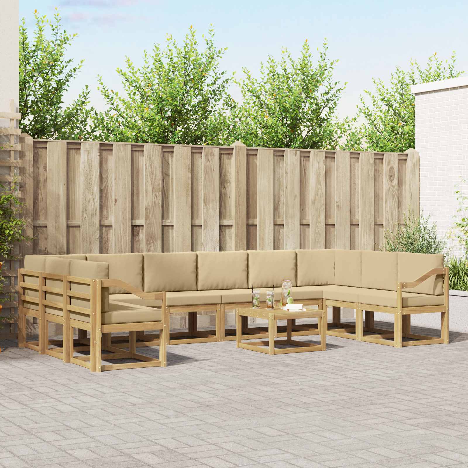 Outdoor-Sofagarnitur mit Kissen 11 pcs Weiß und Beige