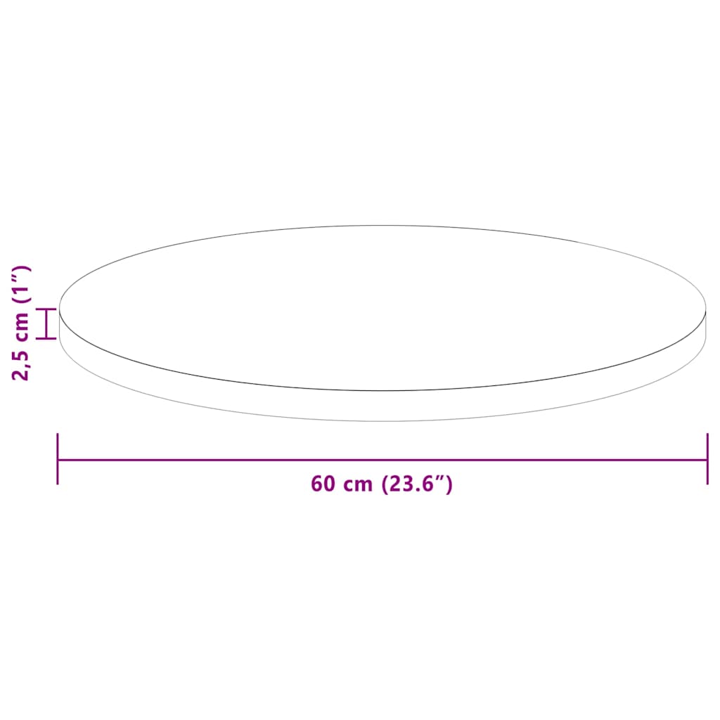 Tischplatte Hellbraun Ø 60 x 2,5 cm Massivholz Eiche
