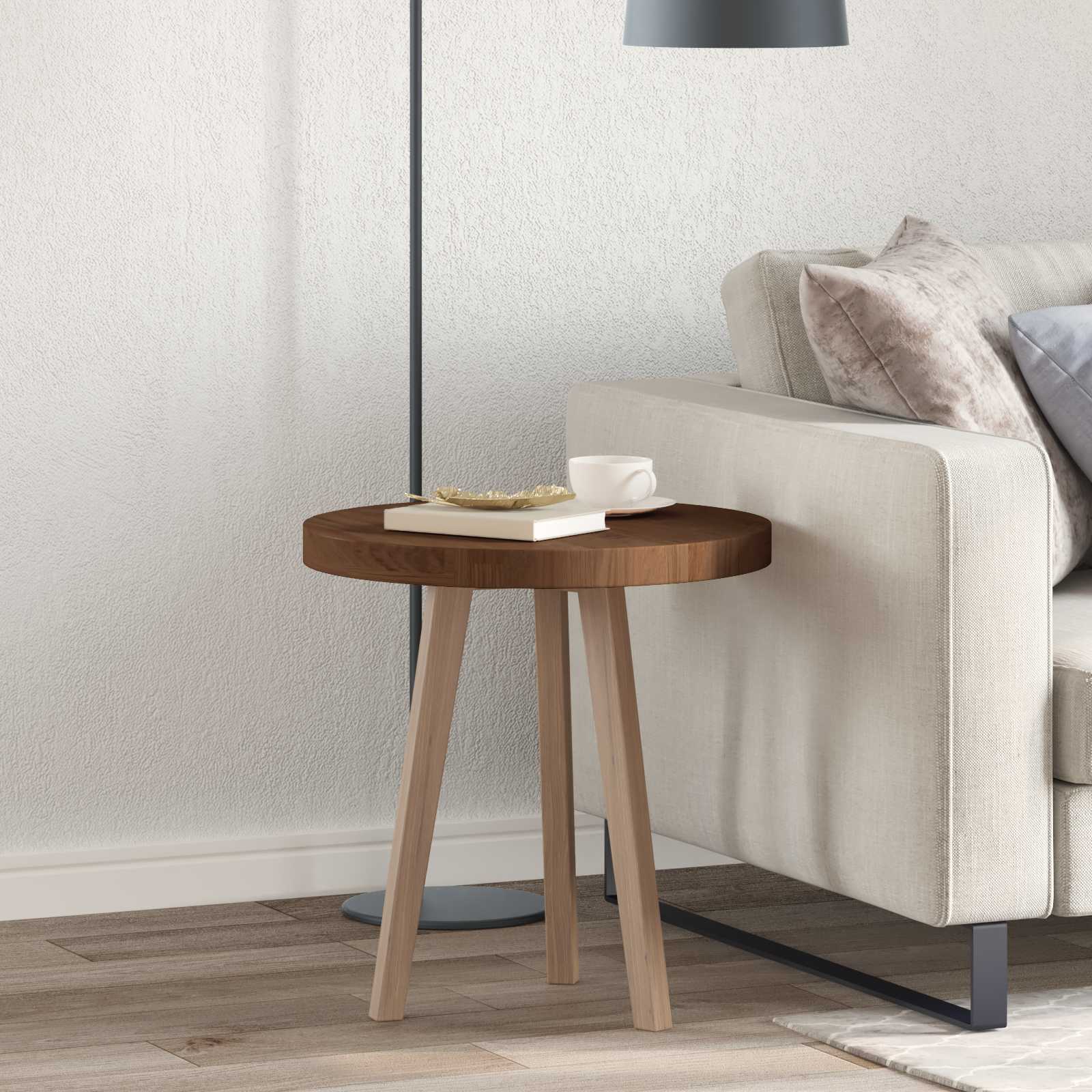 Tischplatte Dunkelbraun Ø 50 x 4 cm Massivholz Eiche