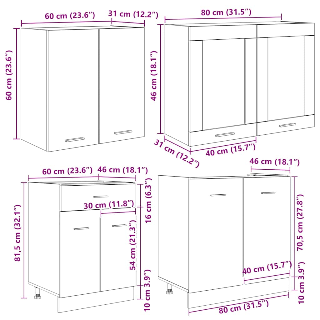 Kücheneinheit Lyon 4 pcs Geräucherte Eiche Holzwerkstoff