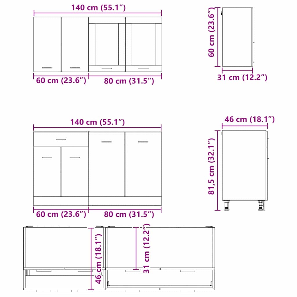Kücheneinheit Lyon 4 pcs Grau Sonoma Holzwerkstoff