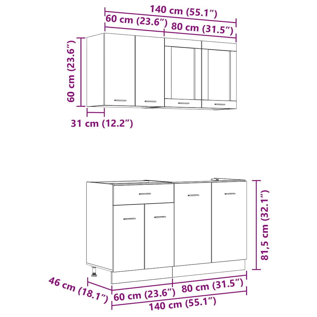 Kücheneinheit Lyon 4 pcs Grau Sonoma Holzwerkstoff