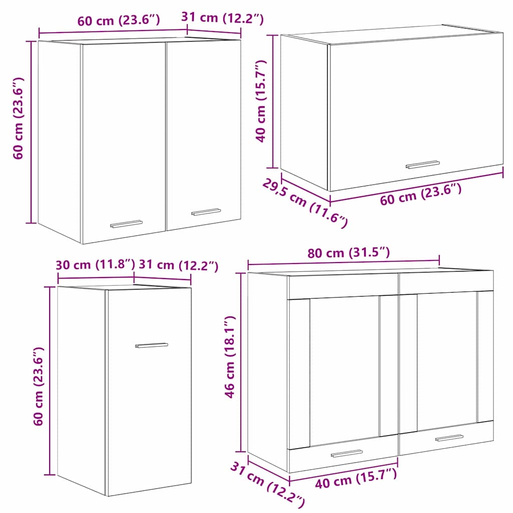 Küchenschrank-Set mit Tür Lyon 8 pcs Räuchereiche Holzwerkstoff