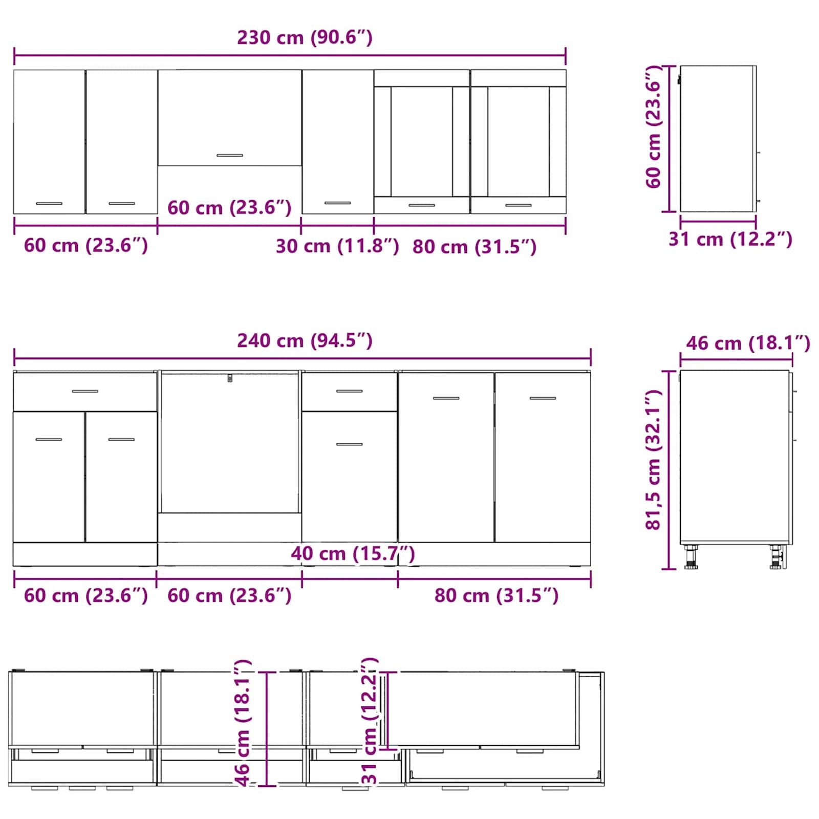 Küchenschrank-Set mit Tür Lyon 8 pcs Räuchereiche Holzwerkstoff