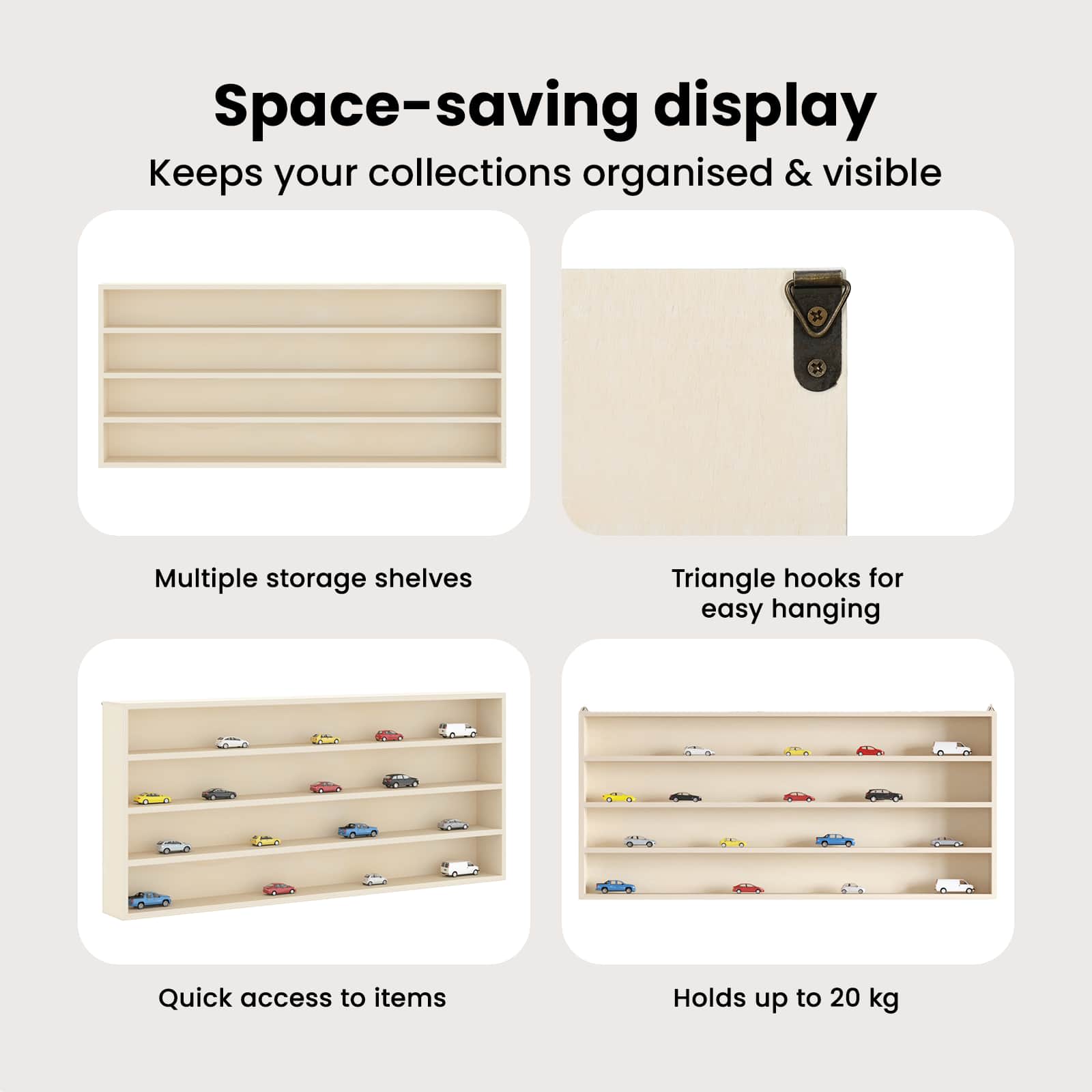 Wanddisplay-Case mit Regal Beige 80 x 8,5 x 36 cm Holzwerkstoff
