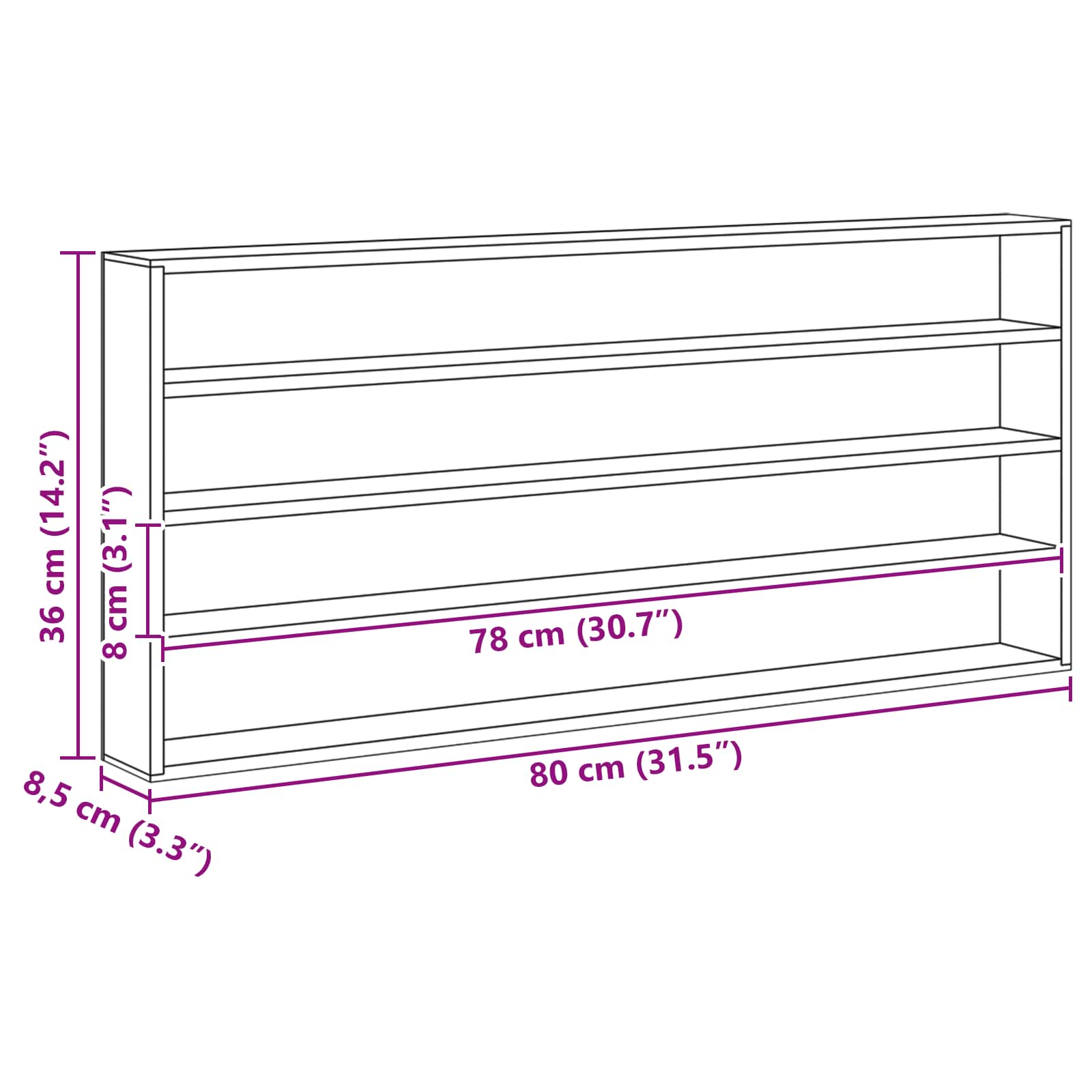 Wanddisplay-Case mit Regal Beige 80 x 8,5 x 36 cm Holzwerkstoff