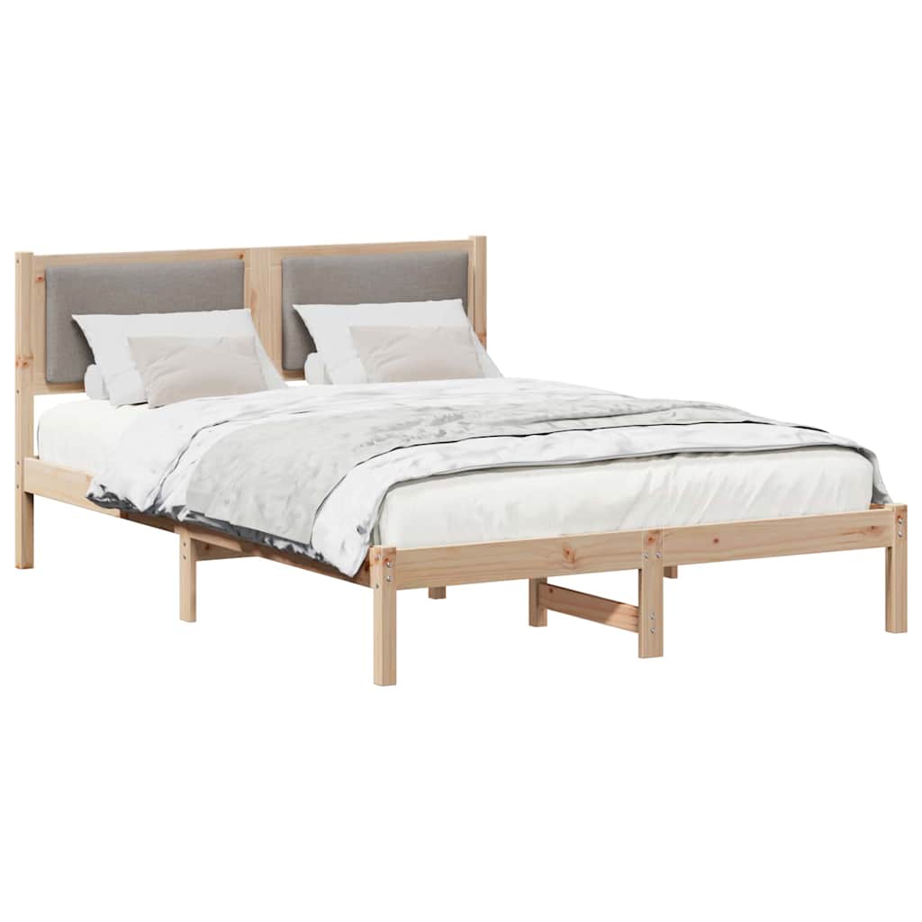 Bettrahmen mit Kopfteil Taupe 135 x 190 cm Massives Kiefernholz