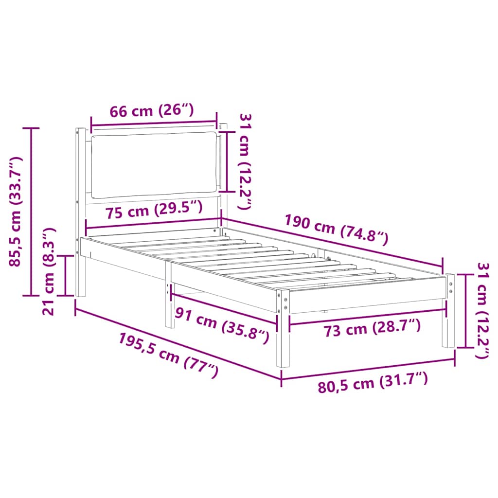 Bettrahmen Schwarz 80 x 190 cm Massives Kiefernholz