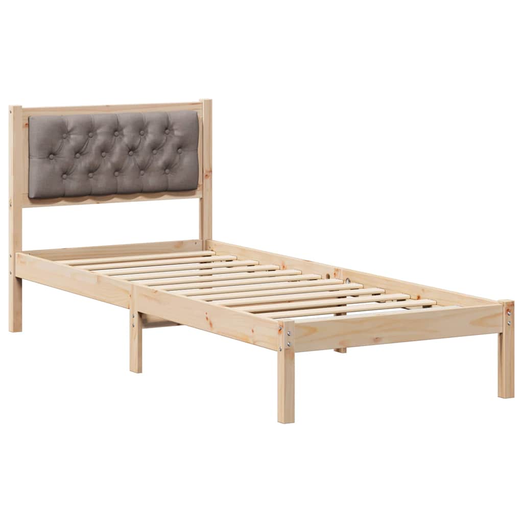 Bettrahmen mit Kopfteil Taupe 90 x 190 cm Massives Kiefernholz