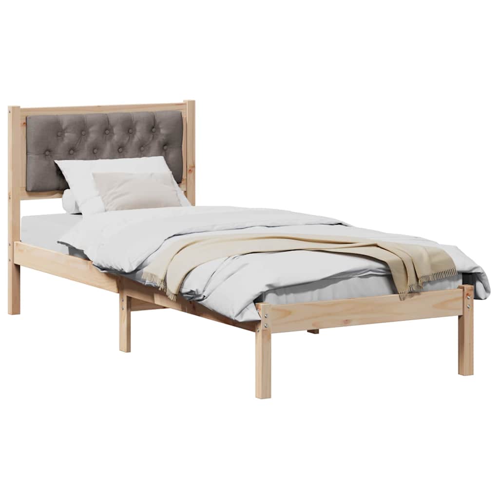 Bettrahmen mit Kopfteil Taupe 90 x 190 cm Massives Kiefernholz