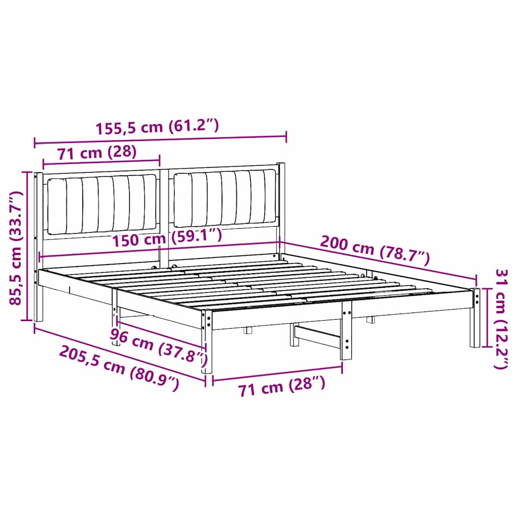 Bettgestell mit gepolstertem Kopfteil Taupe 150 x 200 cm