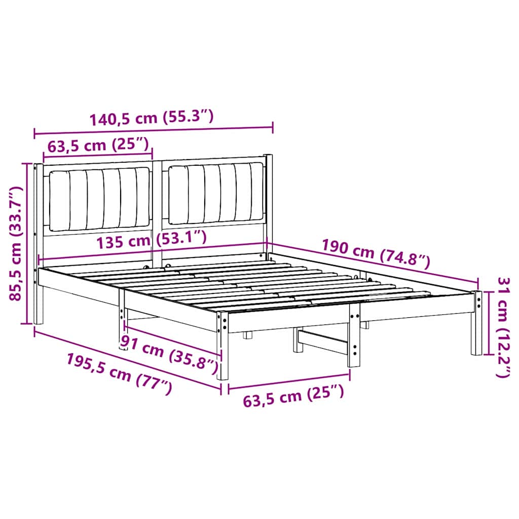 Bettgestell mit gepolstertem Kopfteil Hellgrau 135 x 190 cm