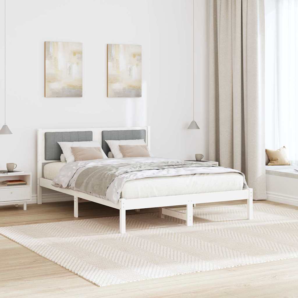 Bettgestell mit gepolstertem Kopfteil Hellgrau 135 x 190 cm