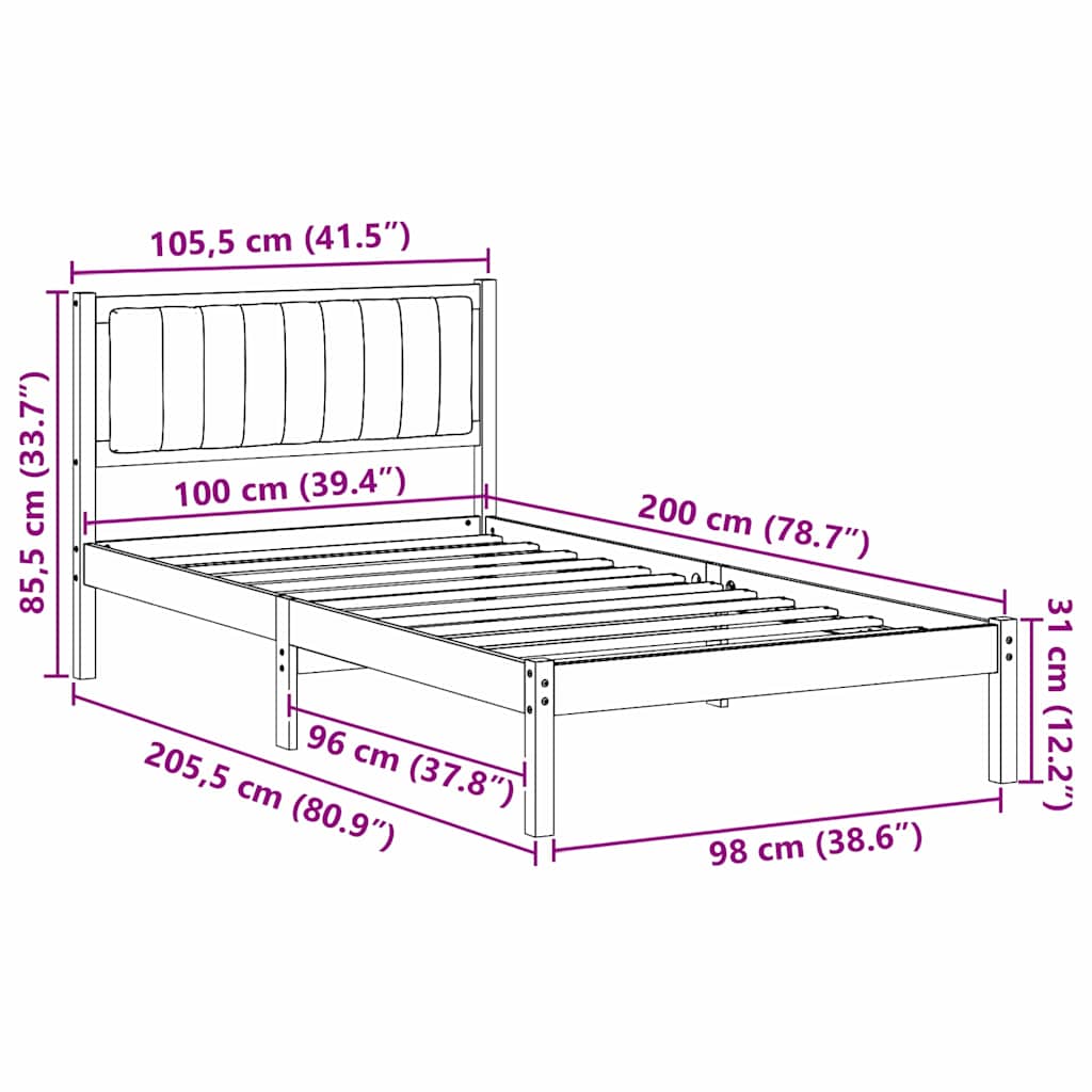 Bettgestell mit gepolstertem Kopfteil Hellgrau 100 x 200 cm