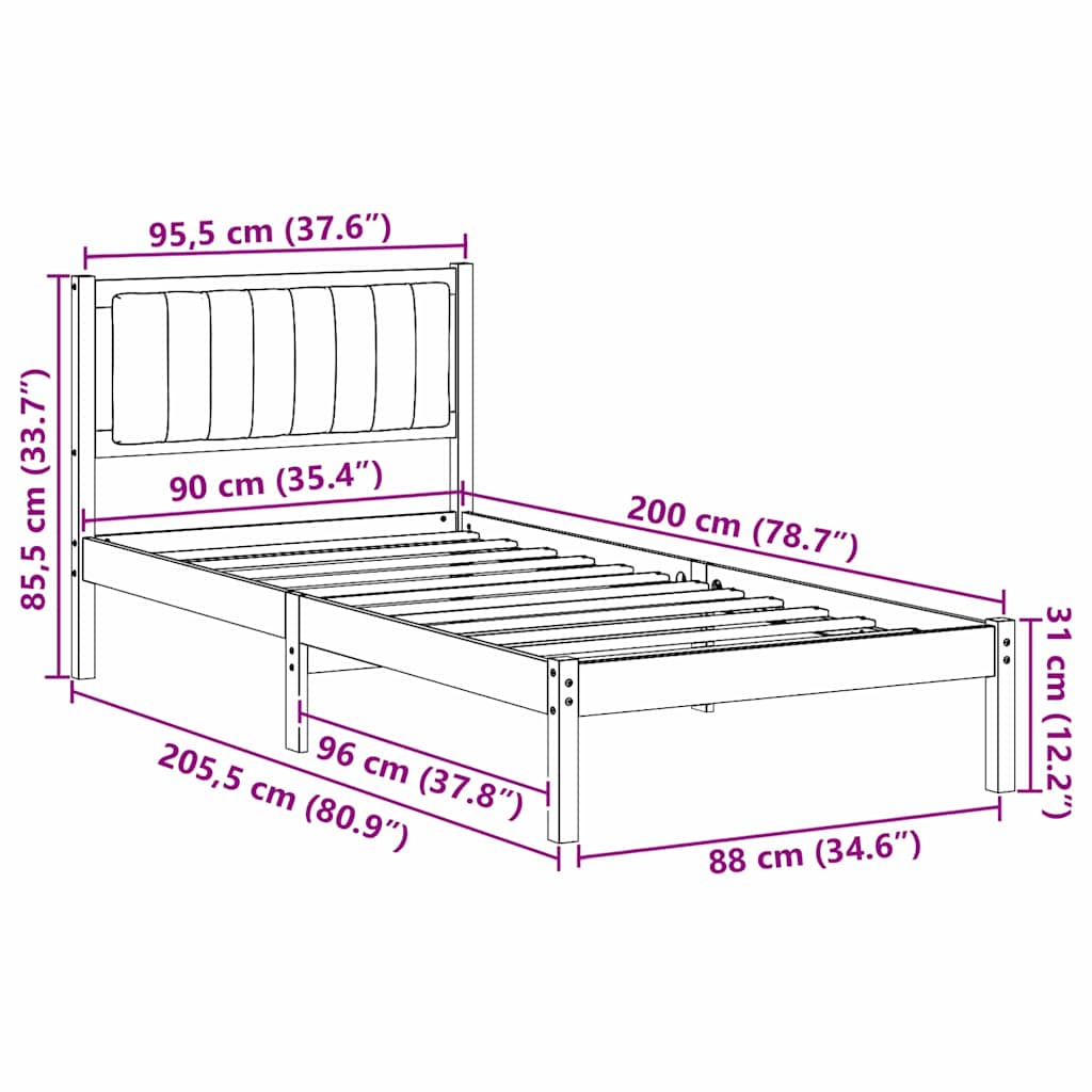 Bettgestell mit gepolstertem Kopfteil Taupe 90 x 200 cm
