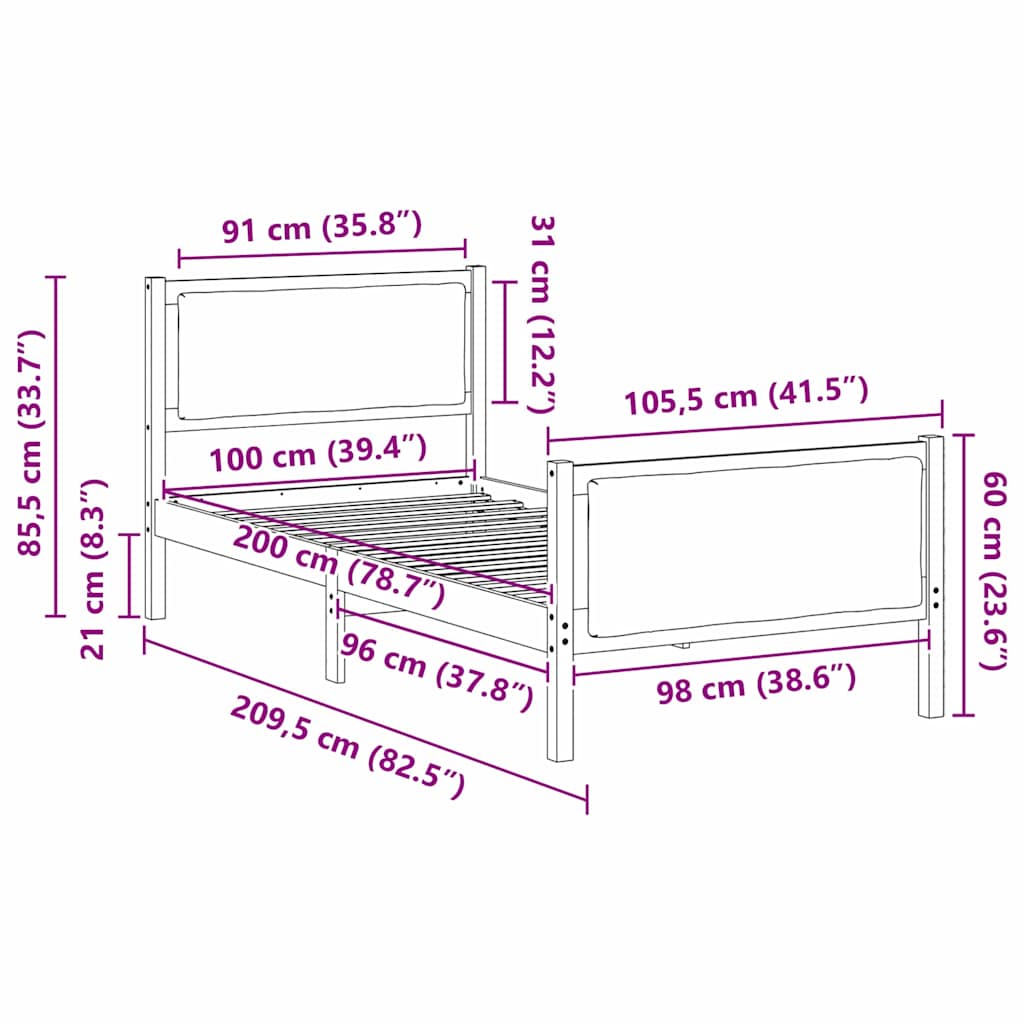 Bettrahmen mit Kopfteil Taupe 100 x 200 cm Stoff