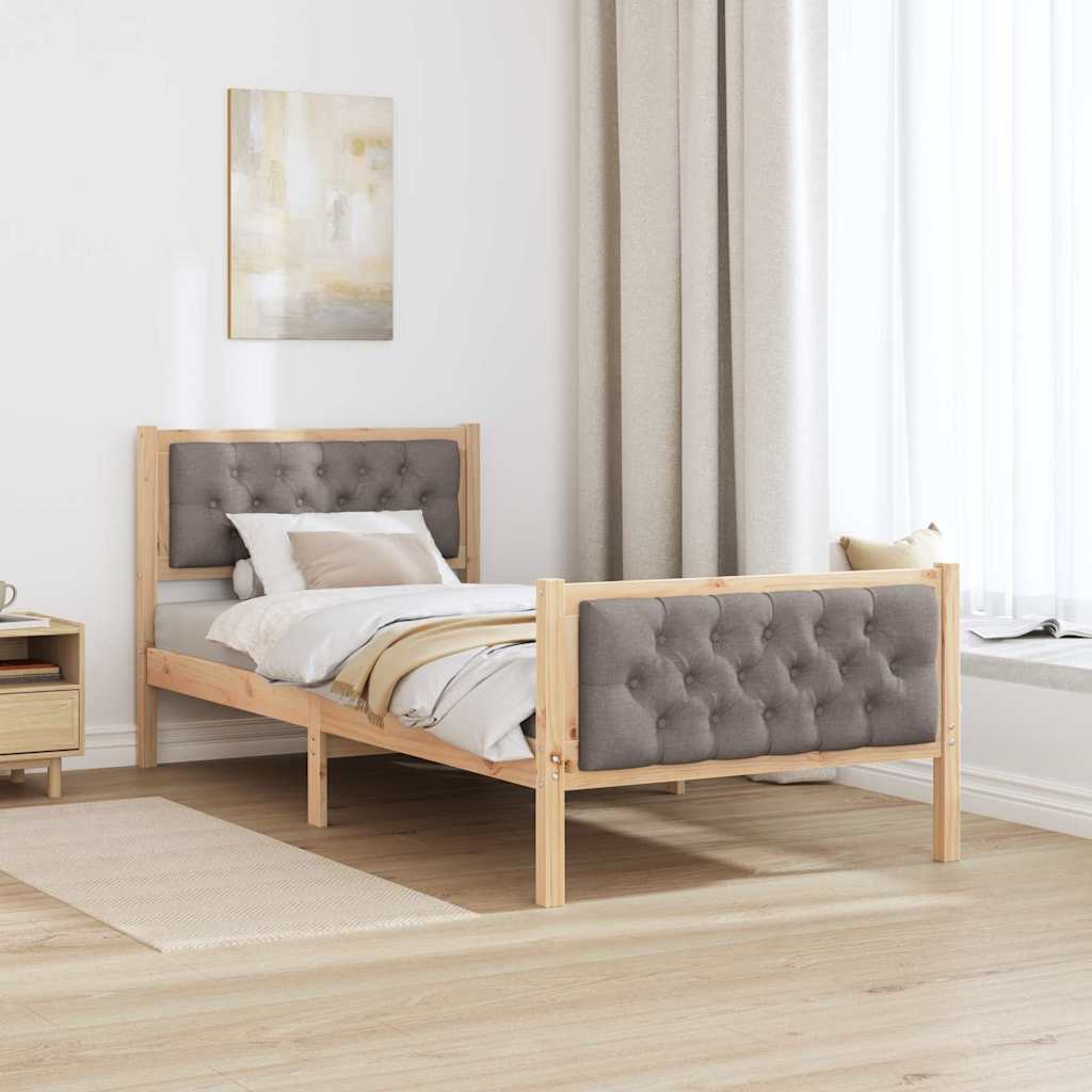 Bettrahmen mit Kopfteil Taupe 90 x 200 cm Massives Kiefernholz