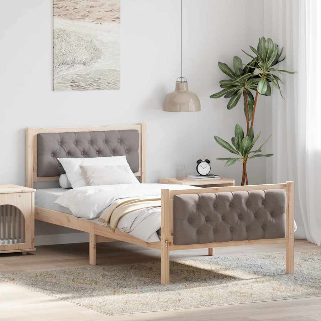 Bettrahmen mit Kopfteil Taupe 90 x 190 cm Massives Kiefernholz