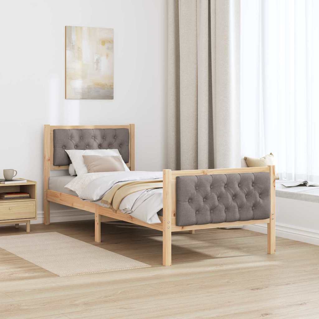 Bettrahmen mit Kopfteil Taupe 75 x 190 cm Massives Kiefernholz