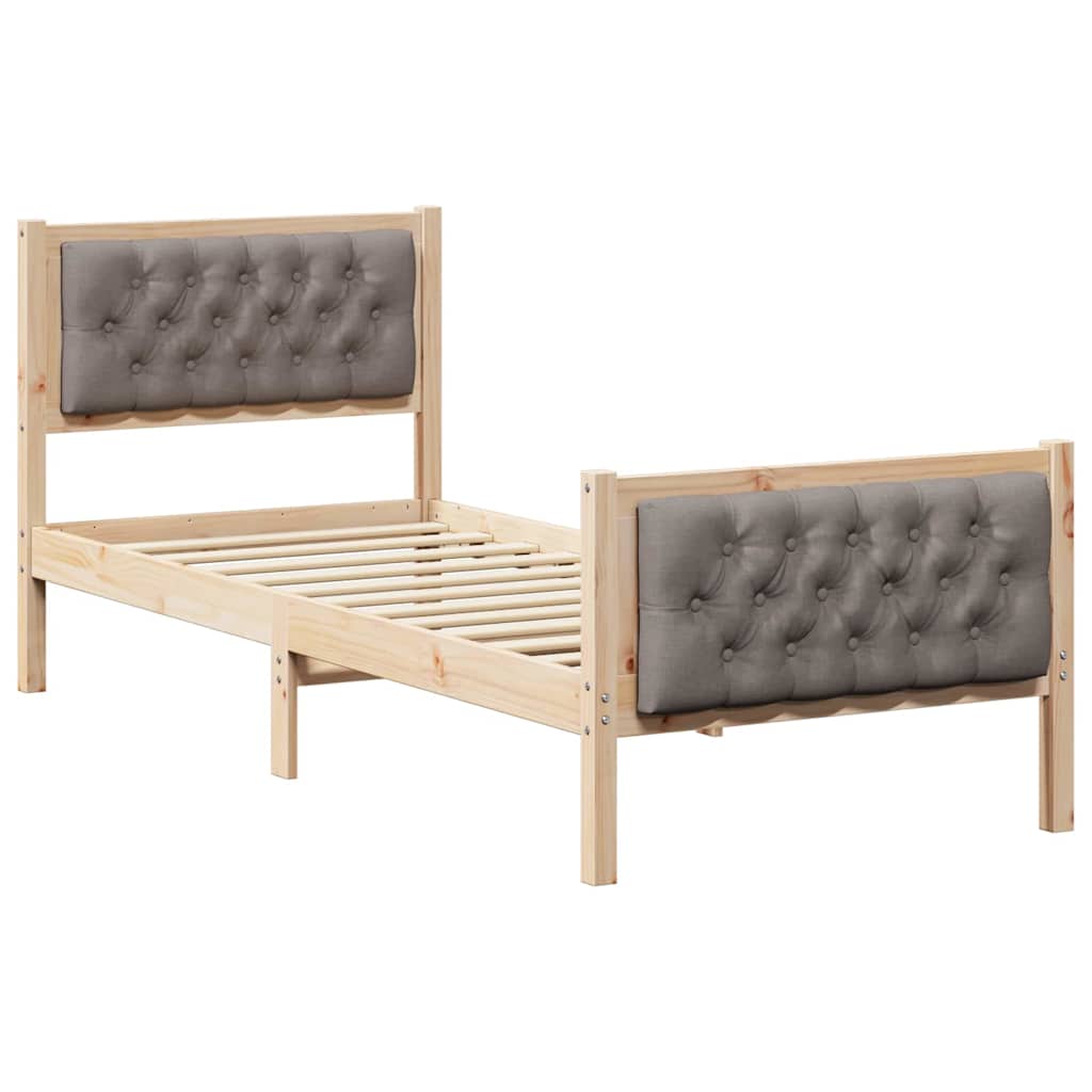 Bettrahmen mit Kopfteil Taupe 75 x 190 cm Massives Kiefernholz