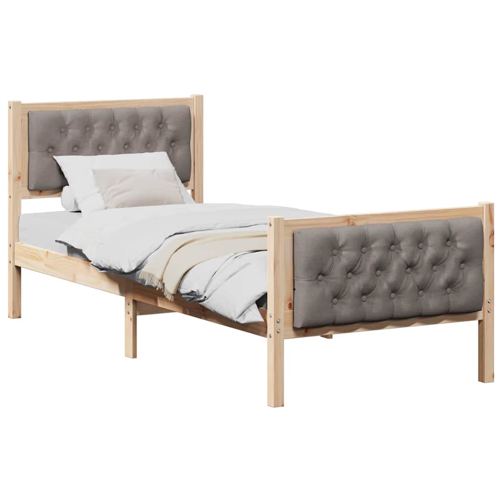 Bettrahmen mit Kopfteil Taupe 75 x 190 cm Massives Kiefernholz