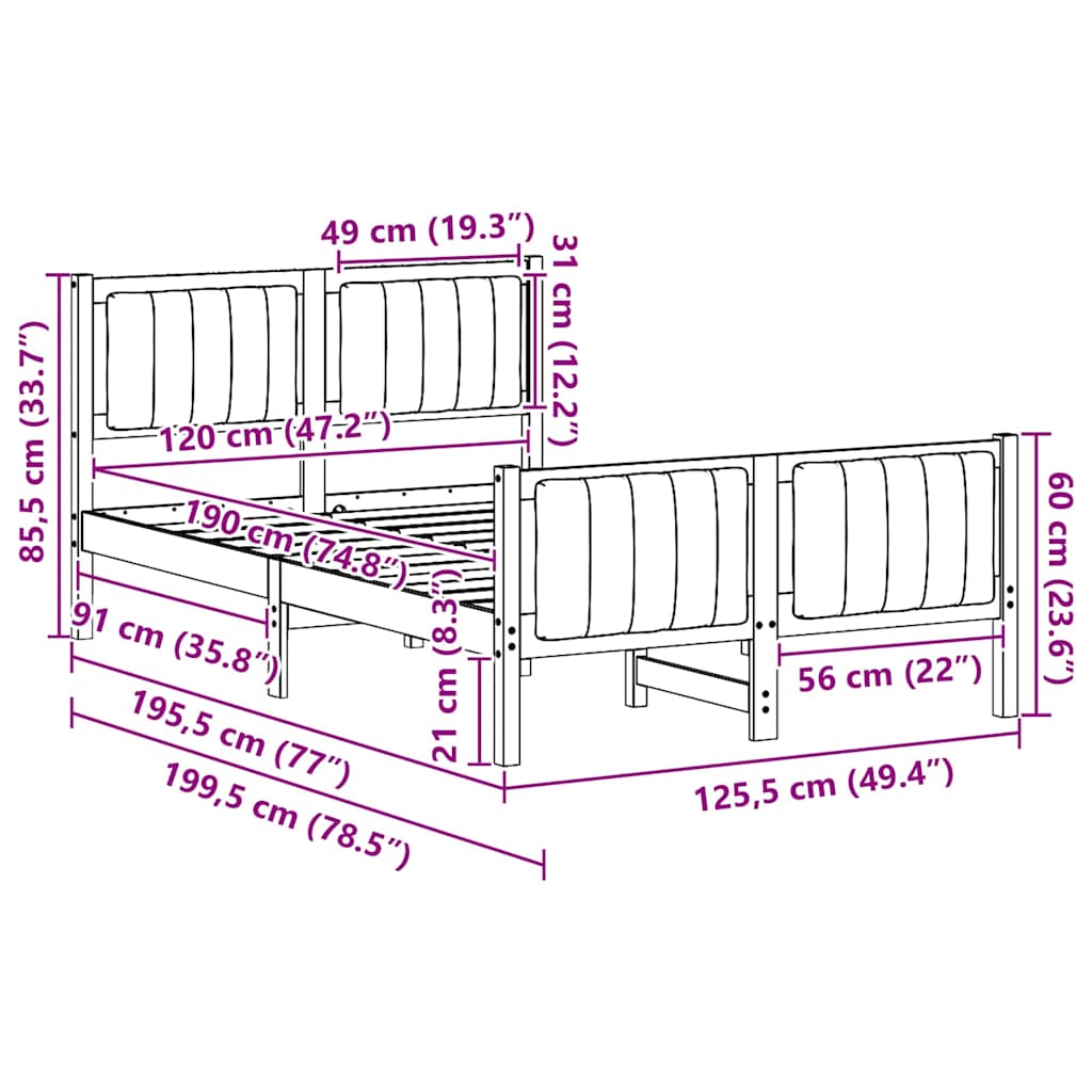 Bettgestell Braun und Schwarz 120 x 190 cm Massivholz Kiefer