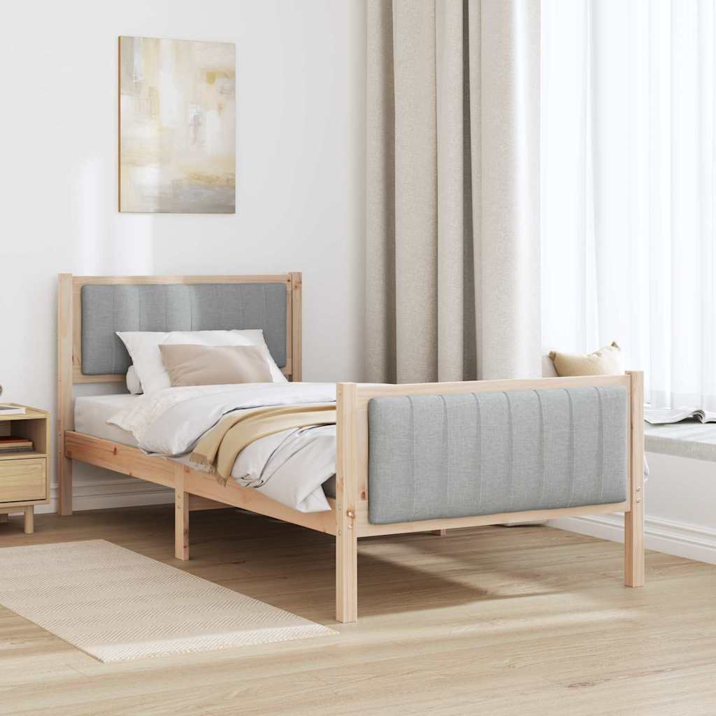 Bettgestell Braun und hellgrau 90 x 200 cm Massivholz Kiefer