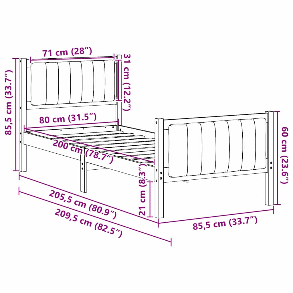 Bettgestell Braun und hellgrau 80 x 200 cm Massivholz Kiefer