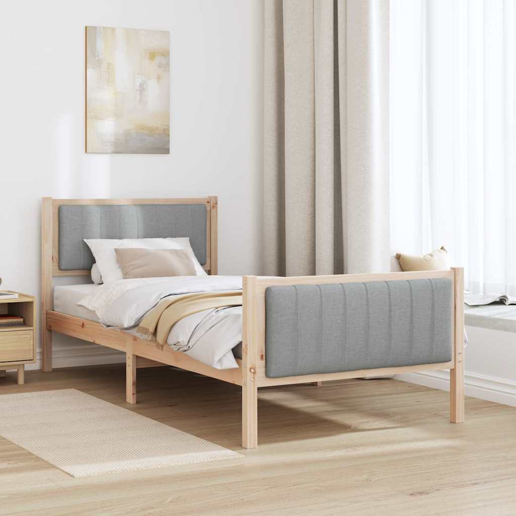 Bettgestell Braun und hellgrau 90 x 190 cm Massivholz Kiefer
