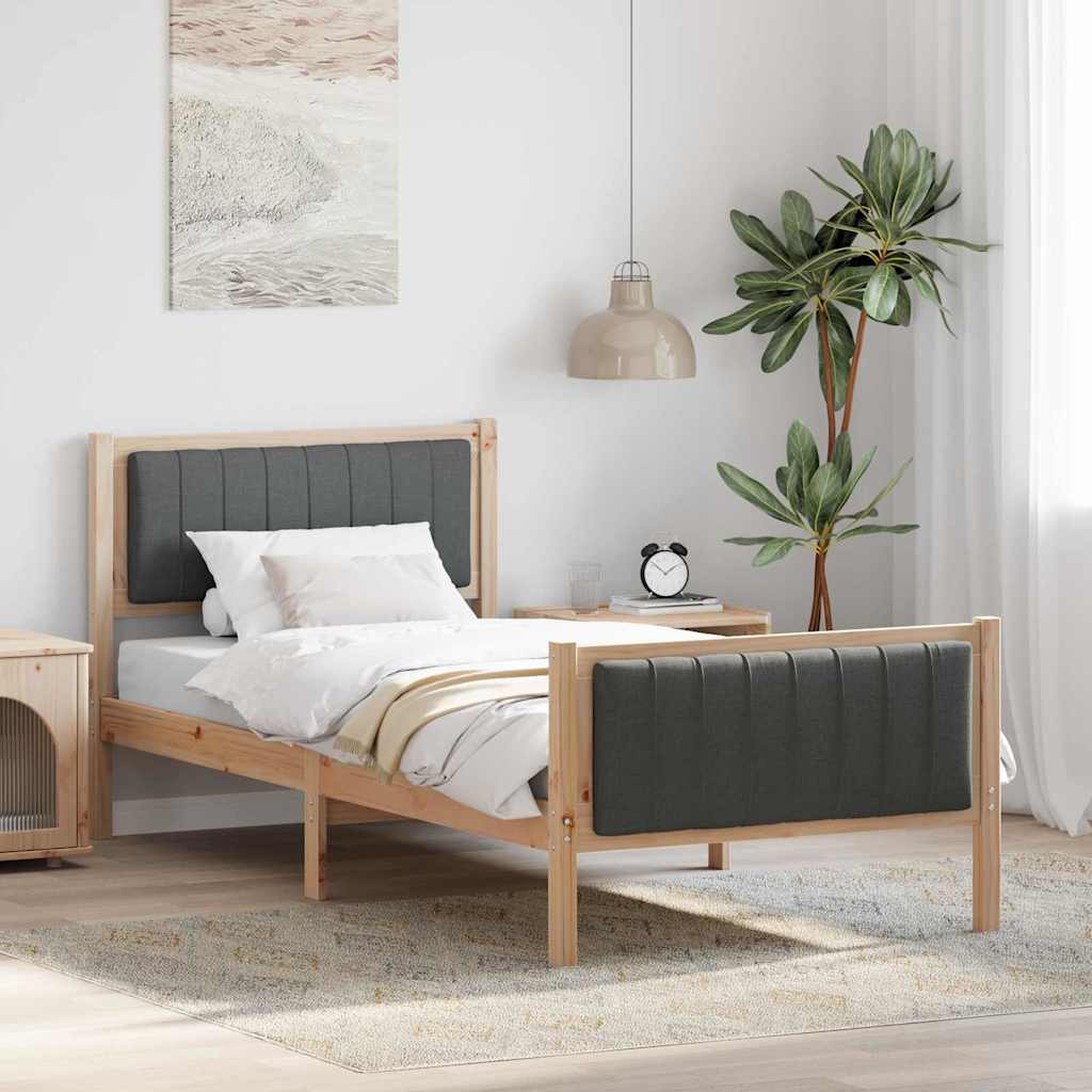 Bettgestell Braun und Dunkelgrau 90 x 190 cm Massivholz Kiefer