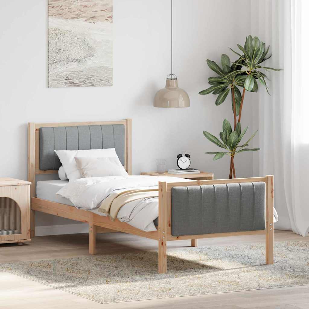 Bettgestell Braun und hellgrau 75 x 190 cm Massivholz Kiefer