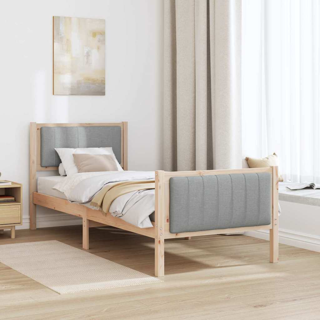 Bettgestell Braun und hellgrau 75 x 190 cm Massivholz Kiefer