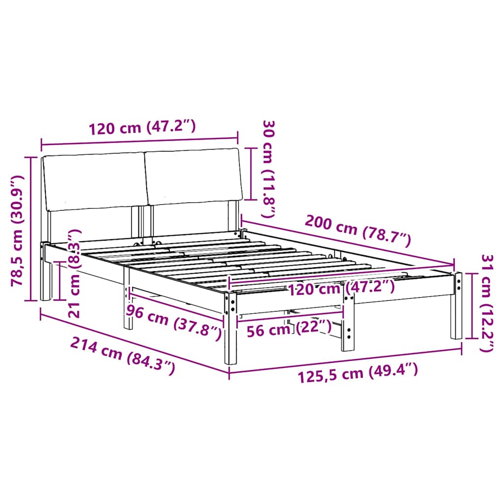 Bettgestell Braun und Schwarz 120 x 200 cm Massivholz Kiefer
