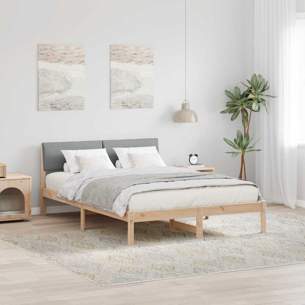 Bettgestell Braun und hellgrau 140 x 190 cm Massivholz Kiefer