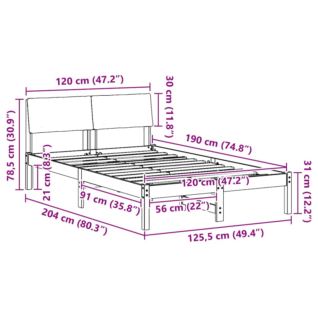 Bettgestell Braun und hellgrau 120 x 190 cm Massivholz Kiefer