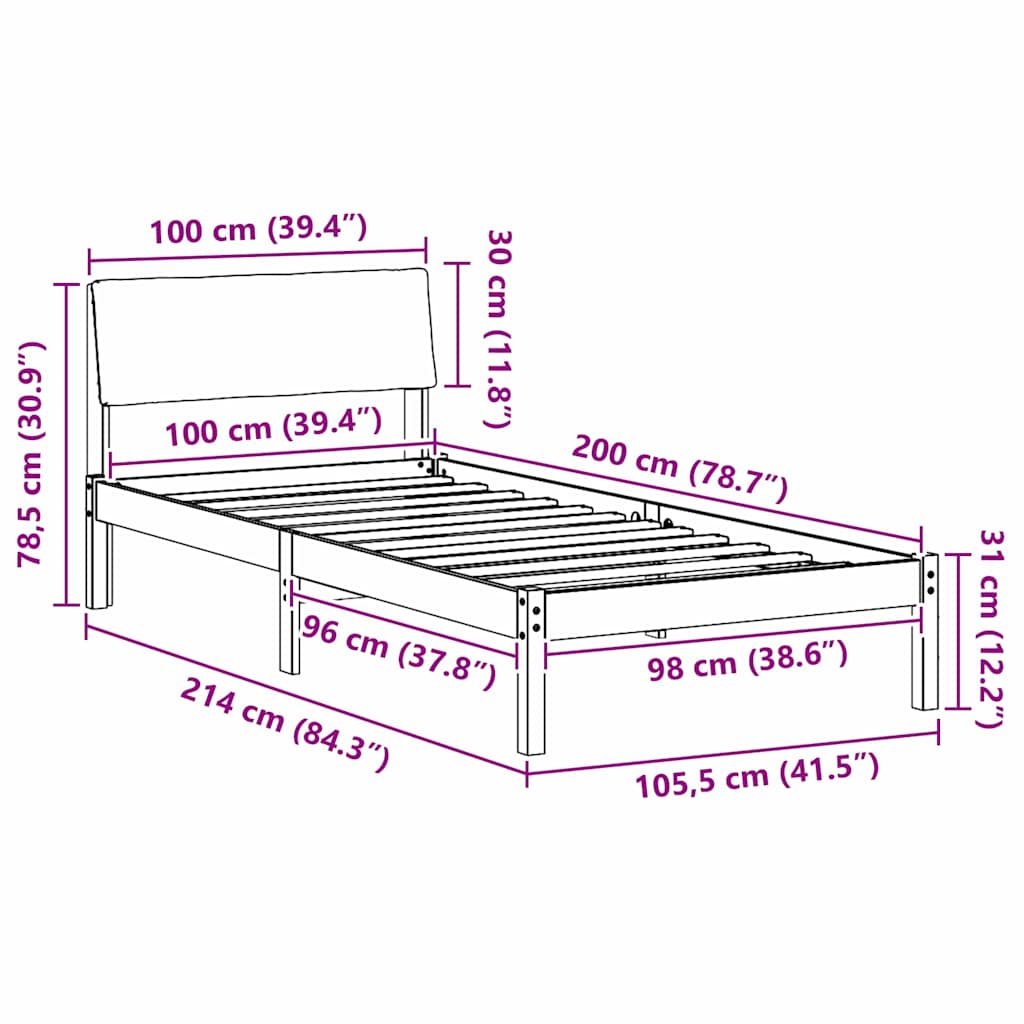 Bettgestell Braun und Schwarz 100 x 200 cm Massivholz Kiefer
