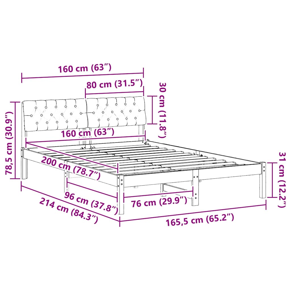 Bettgestell Braun und hellgrau 160 x 200 cm Massivholz Kiefer