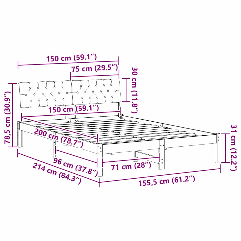 Bettgestell Braun und Dunkelgrau 150 x 200 cm Massivholz Kiefer