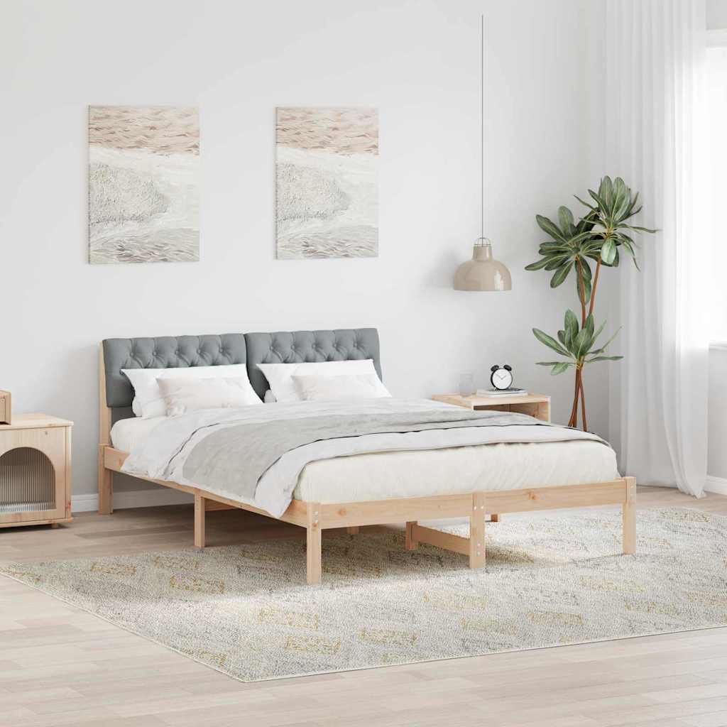Bettgestell Braun und hellgrau 140 x 200 cm Massivholz Kiefer